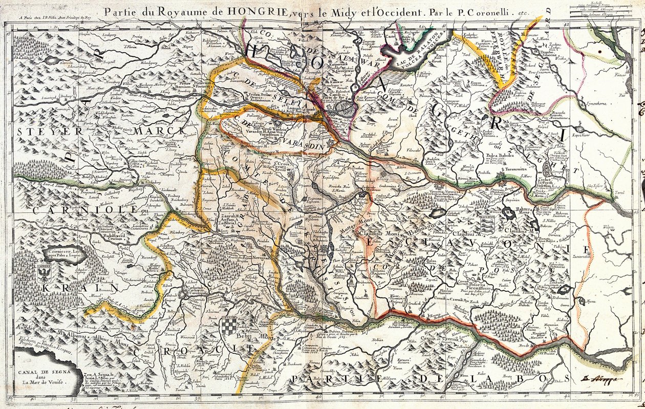 匈牙利王国西南部地图（雕刻 作者 让·巴蒂斯特·诺林（Jean Baptiste Nolin）