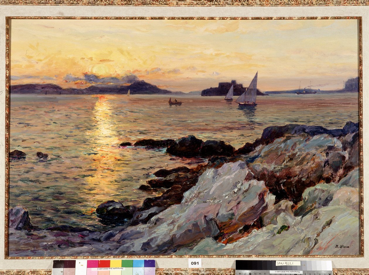 弗留尔的日落 让-巴蒂斯特-奥利弗（1848-1936 年）的绘画作品 20 世纪 Dim.50x73 厘米马赛普罗旺斯基金会收藏 作者 让·巴蒂斯特·奥利夫（Jean Baptiste Olive）