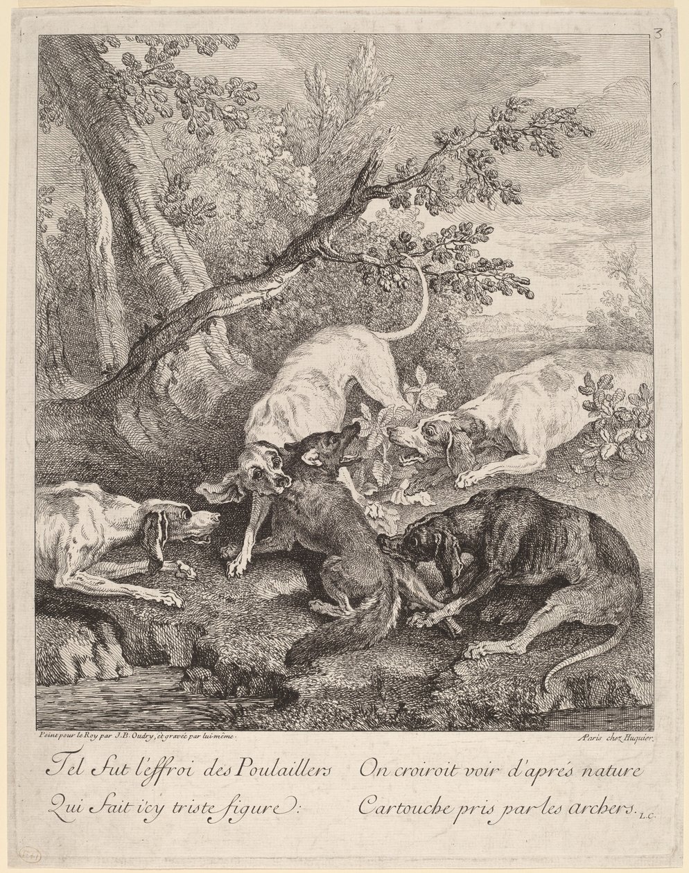 被狗袭击的狐狸 作者 让·巴蒂斯特·奥德里（Jean Baptiste Oudry）