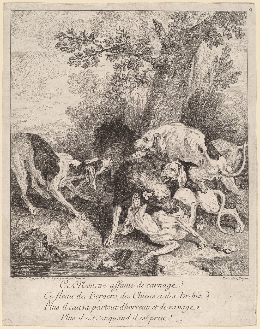 被狗袭击的狼 作者 让·巴蒂斯特·奥德里（Jean Baptiste Oudry）