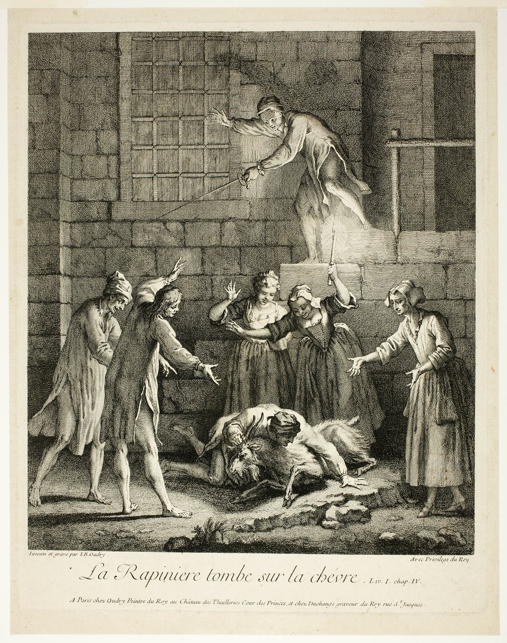 漫画故事掠夺者倒在山羊身上 作者 让·巴蒂斯特·奥德里（Jean Baptiste Oudry）