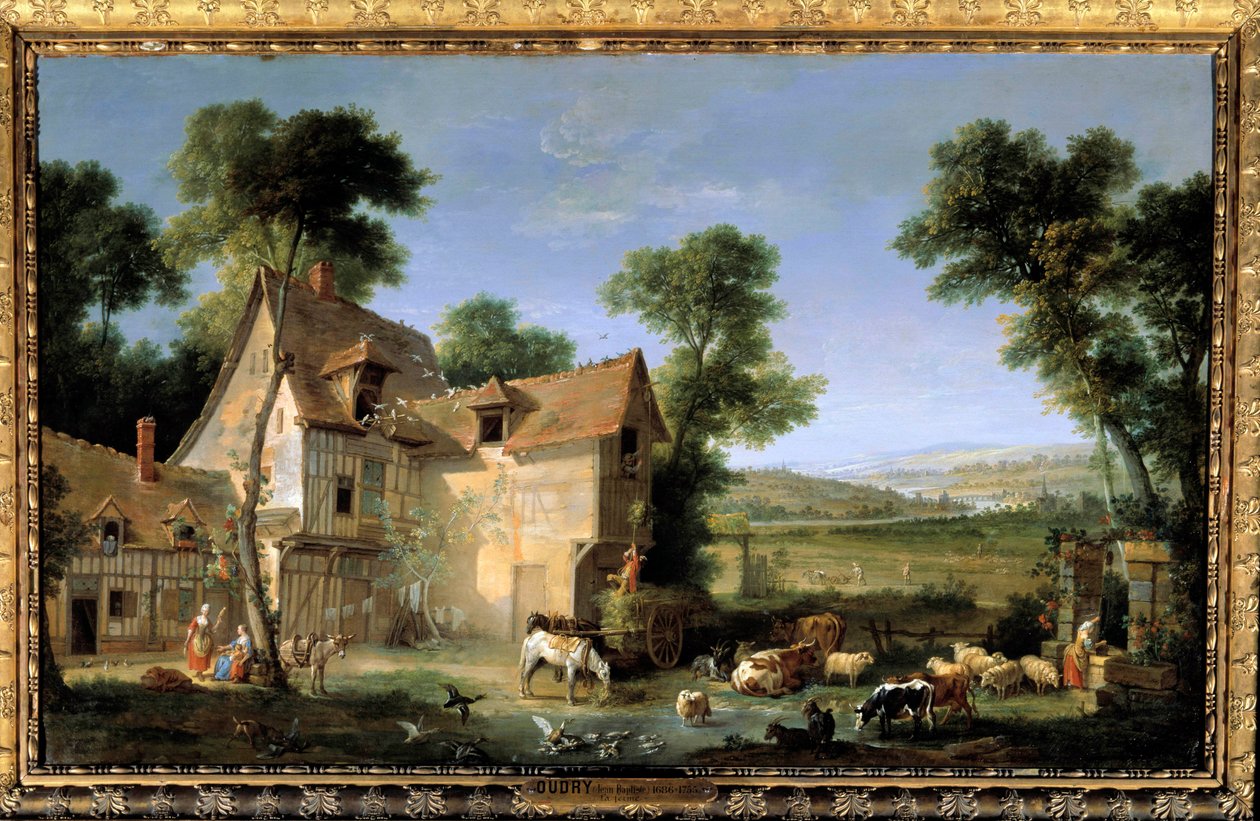 Jean Baptiste Oudry (1686-1755) 1750 年的农场绘画。 1.3x2.12米 作者 让·巴蒂斯特·奥德里（Jean Baptiste Oudry）