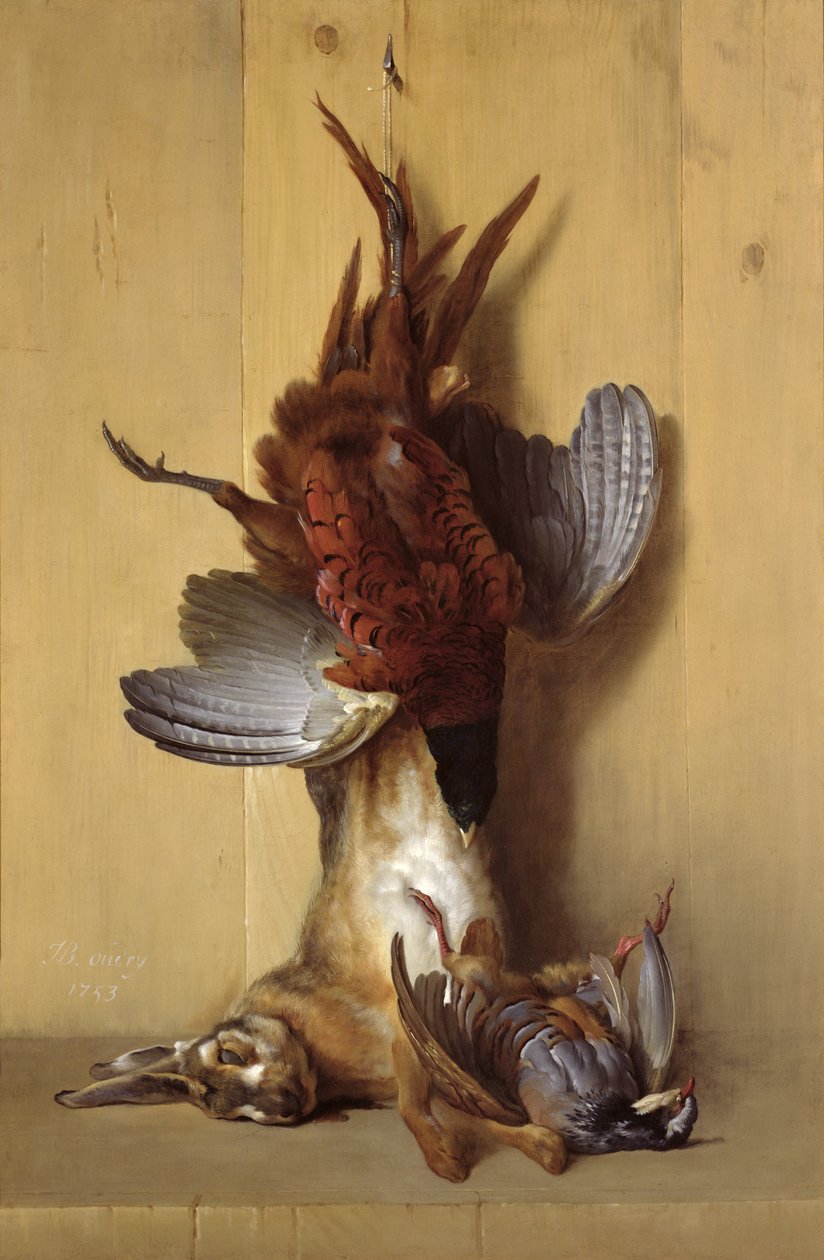静物与野兔，雉鸡和红鹧,, 1753年 作者 让·巴蒂斯特·奥德里（Jean Baptiste Oudry）