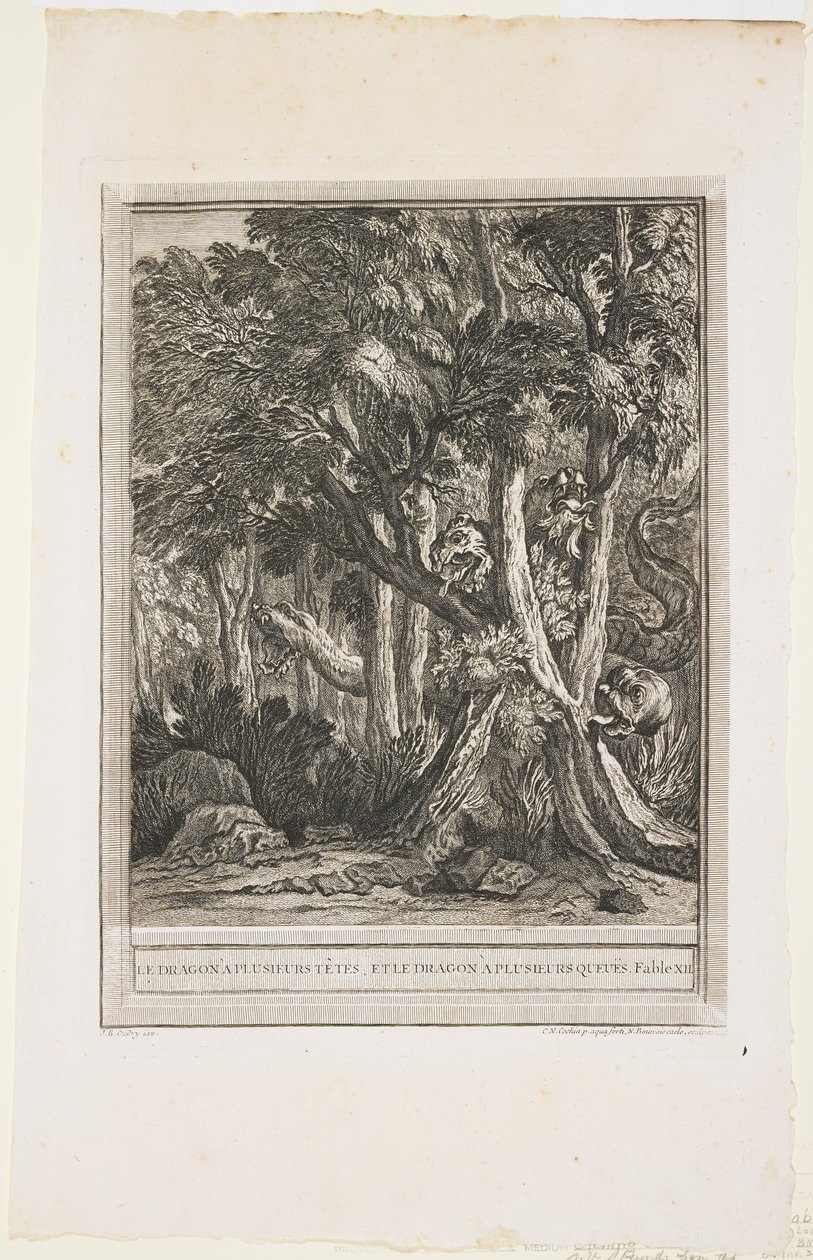 多头之龙，寓言十二，c。 1753年至1755年 作者 让·巴蒂斯特·奥德里（Jean Baptiste Oudry）