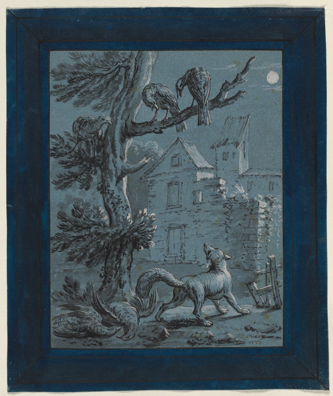 狐狸和火鸡母鸡拉封丹寓言插图 作者 让·巴蒂斯特·奥德里（Jean Baptiste Oudry）