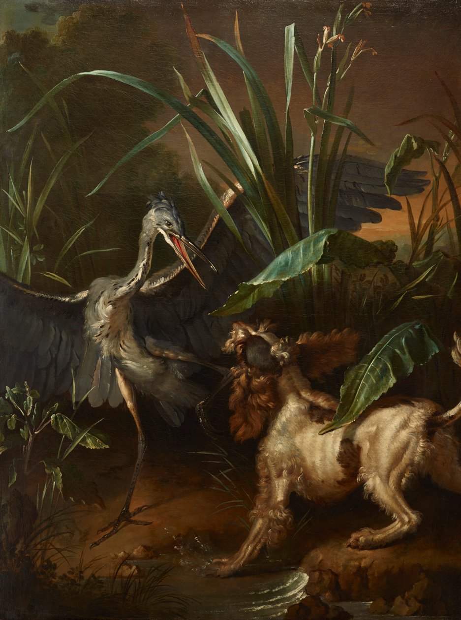 水猎犬与苍鹭对峙 作者 让·巴蒂斯特·奥德里（Jean Baptiste Oudry）