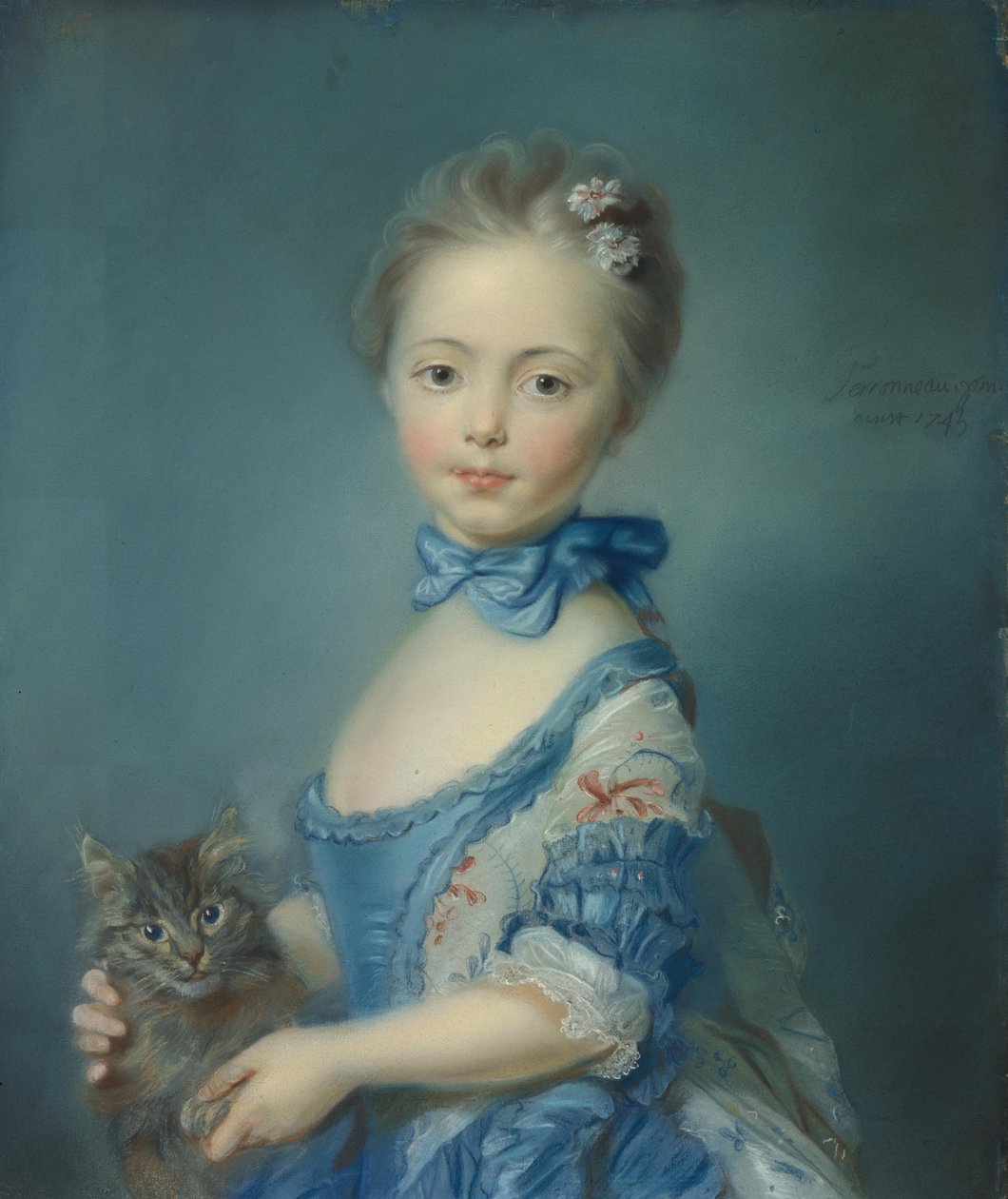 有小猫的女孩，1745年 作者 让-巴蒂斯特·佩罗诺