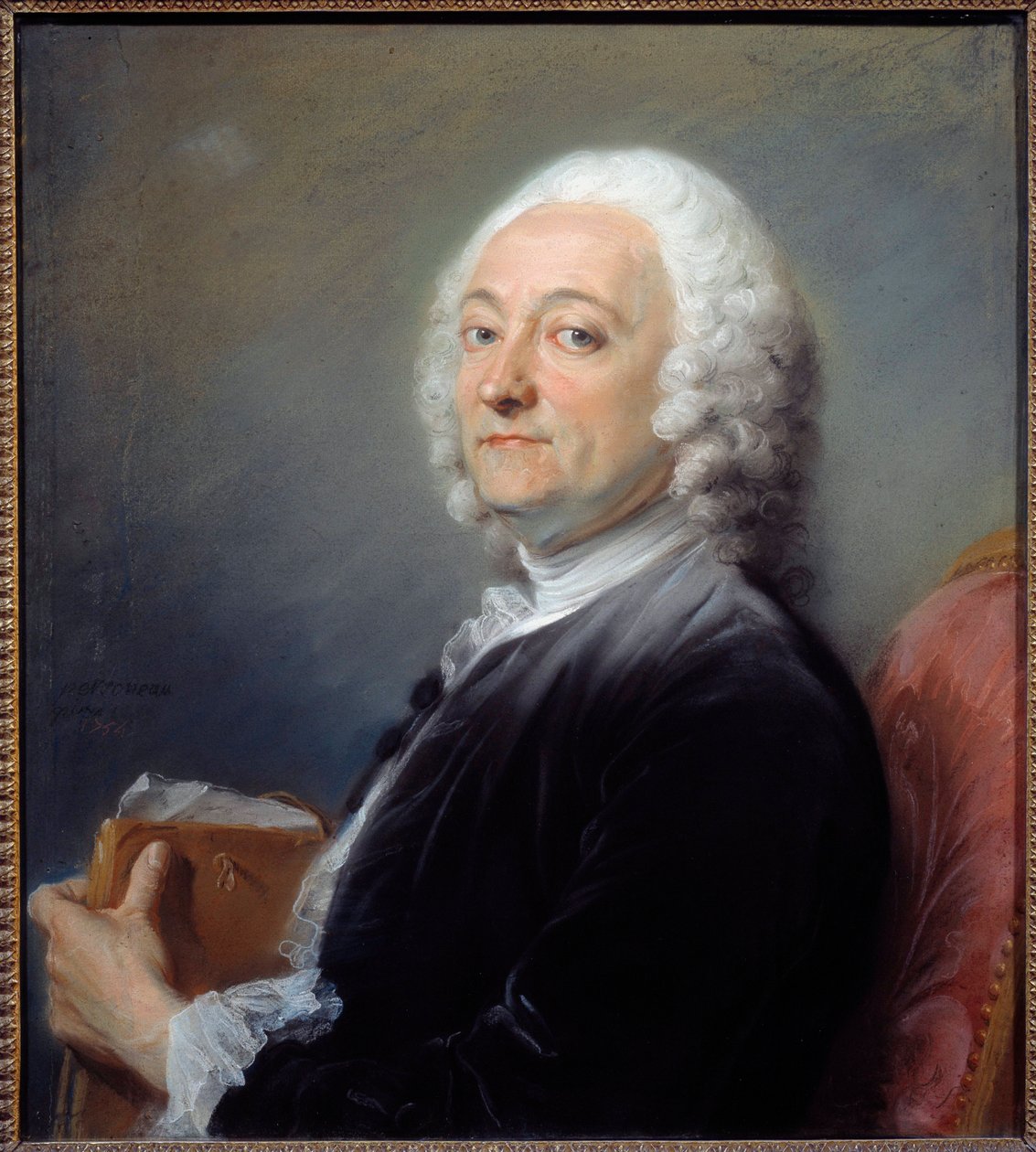 画家休伯特·德鲁埃 (Hubert Drouais) 的肖像 (1699-1767) 让·巴蒂斯特·佩罗诺 (Jean Baptiste Perronneau) (1715-1783) 的粉彩画 1754 年太阳：0.64x0.57 米奥尔良，美术博物馆 - 画家休伯特·德鲁埃 (Hubert Drouais) 的肖像1699-1767）。 粉彩画b 作者 让-巴蒂斯特·佩罗诺