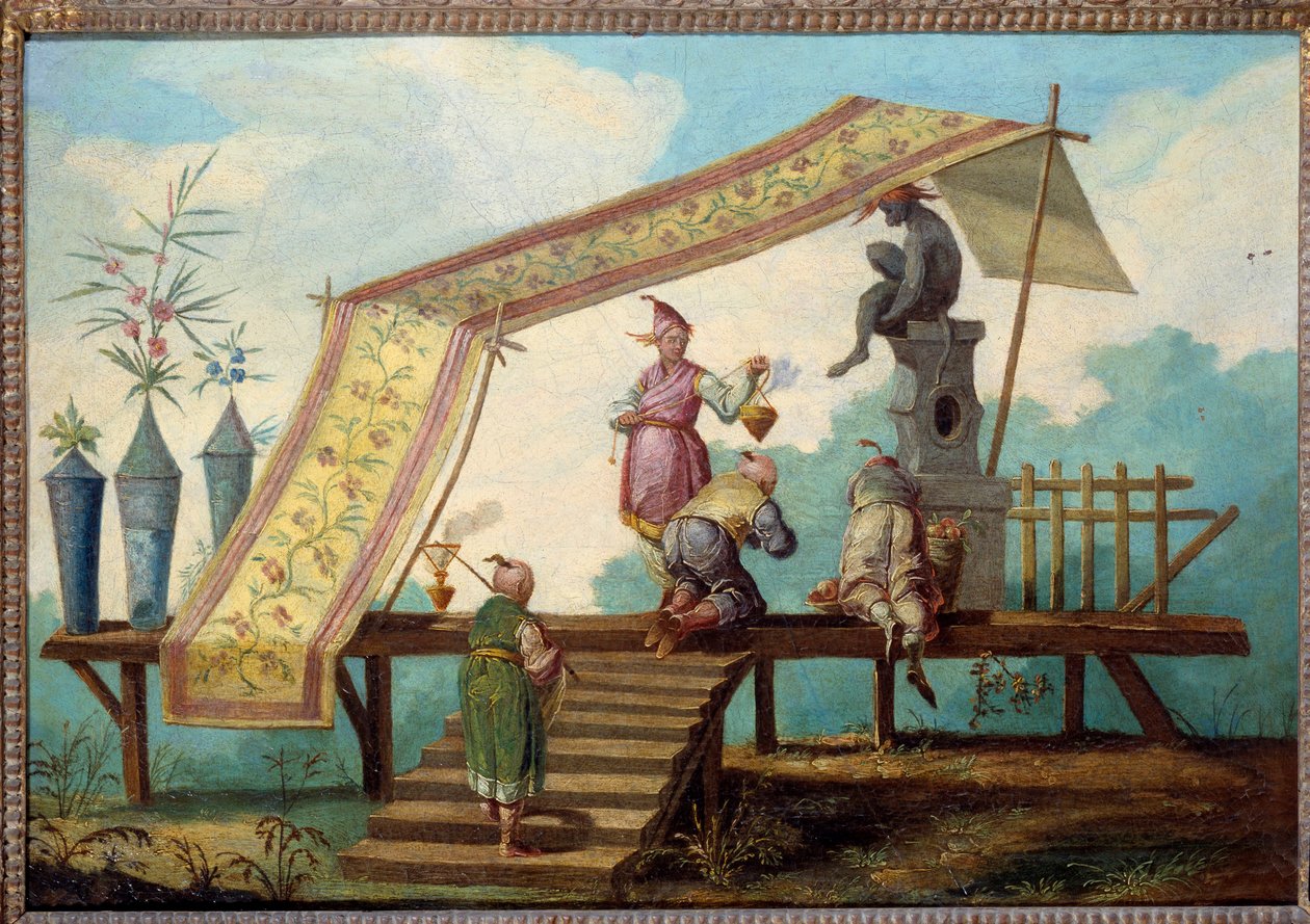 中国装饰画。表现中国祭品的装饰板。门顶由Jean Pillement（1728-1808）绘制。 作者 让·巴蒂斯特·皮列曼