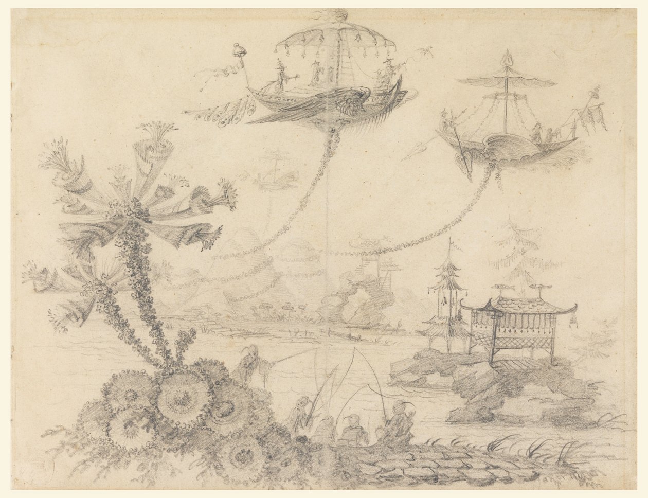 素描，中国风幻想，1770-90 年 作者 让·巴蒂斯特·皮列曼