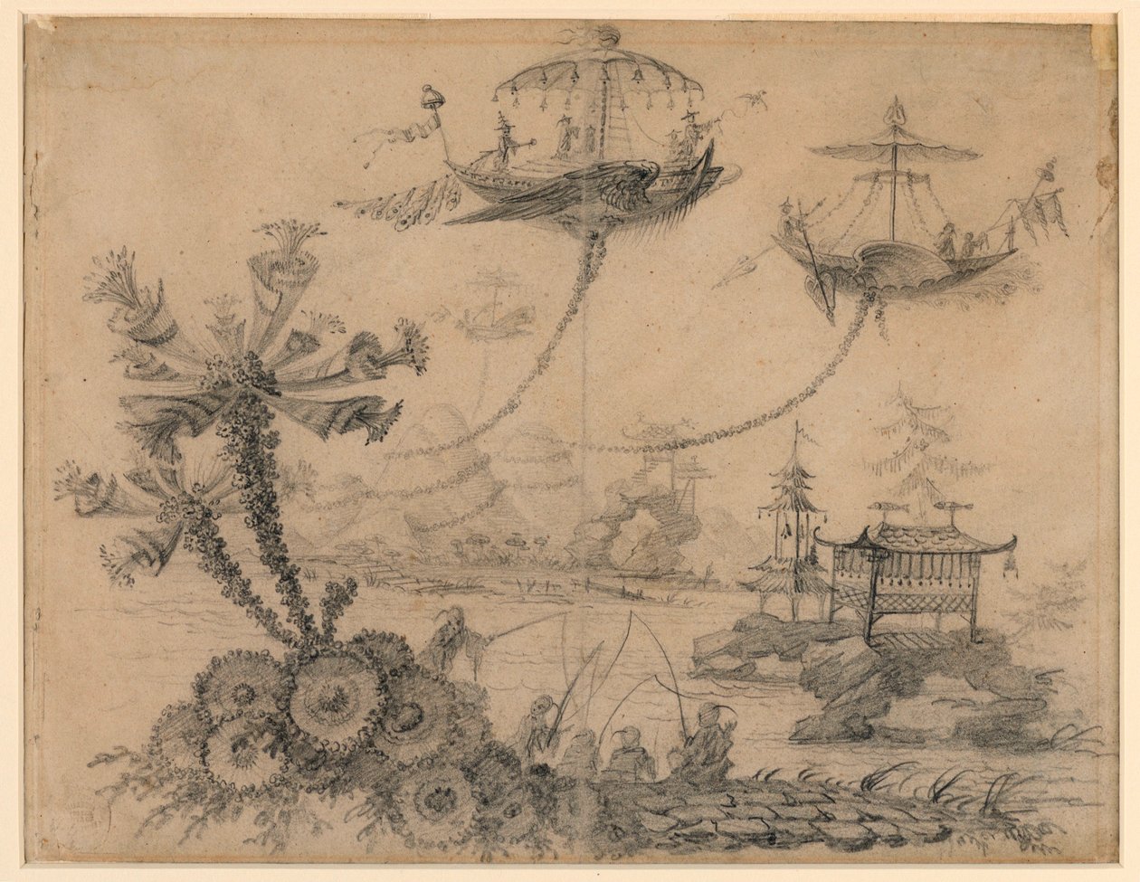 素描，中国风幻想，1770-90 年 作者 让·巴蒂斯特·皮列曼
