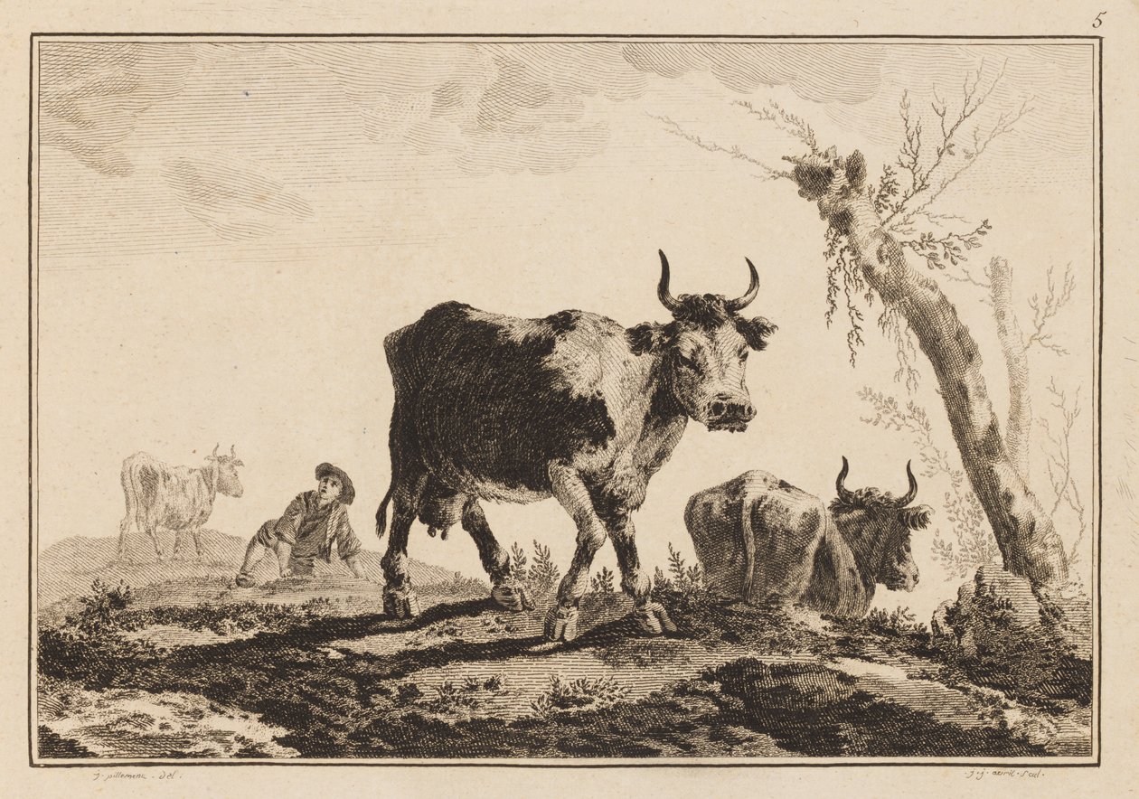 图版 5，"Cahier de Six Feuilles de Boeufs et Vaches"（《六张牛和牛》书） 作者 让·巴蒂斯特·皮列曼