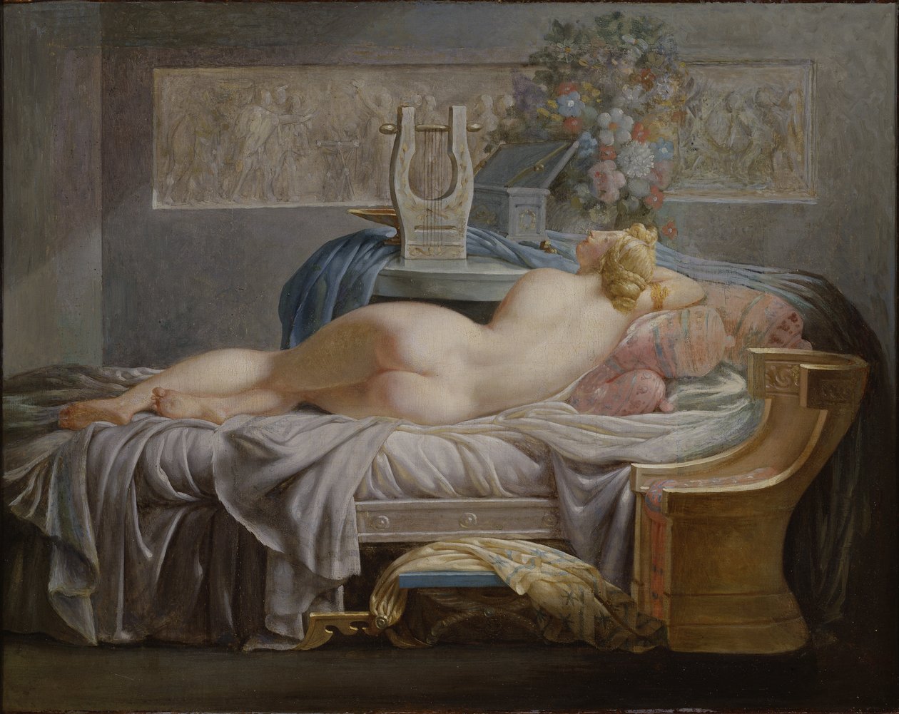 Sappho (630-580 avant JC) - Sappho, by Regnault, Jean Baptiste (1754-1829). Oil on canvas. Dimension : 42x53 cm. Nationalmuseum Stockholm 作者 让-巴蒂斯特·雷尼奥