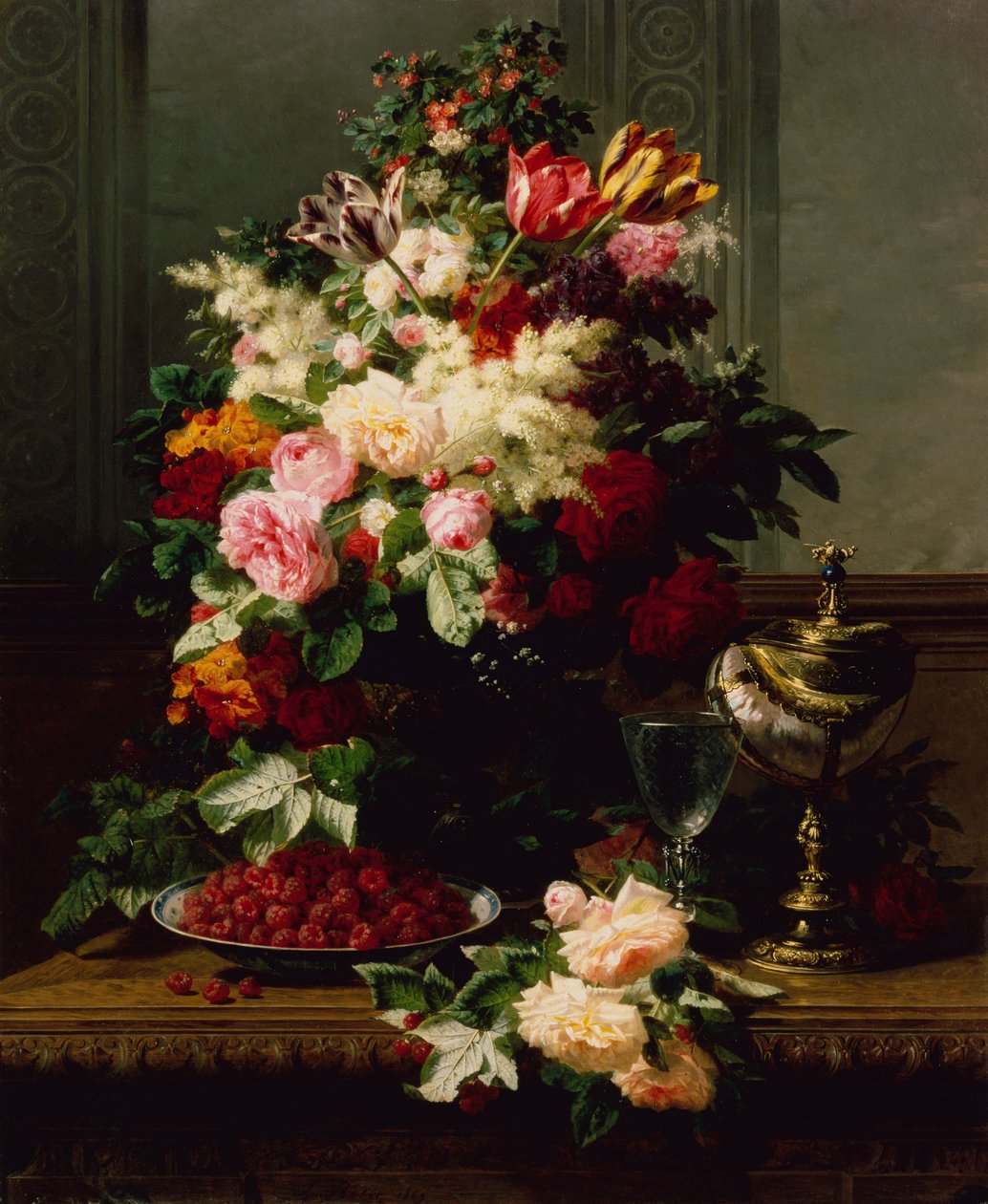 玫瑰、郁金香和其他花卉的静物画--德国康普特 作者 让·巴蒂斯特·罗比（Jean Baptiste Robie）