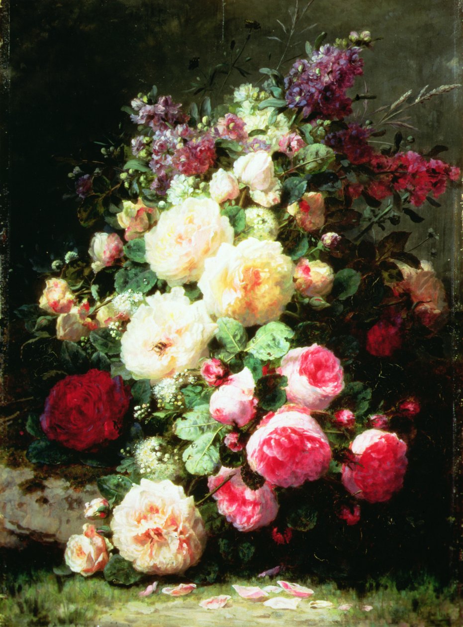 苔滩上的玫瑰静物（油画） 作者 让·巴蒂斯特·罗比（Jean Baptiste Robie）