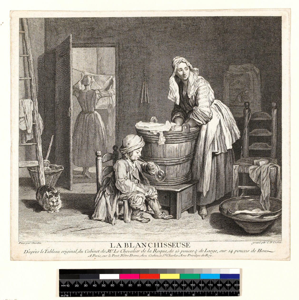 La Blanchisseuse, engraved by Charles Nicolas Cochin I (1688-1754) 1739 (etching & engraving) 作者 让·巴蒂斯特·西缅（后）查尔丁
