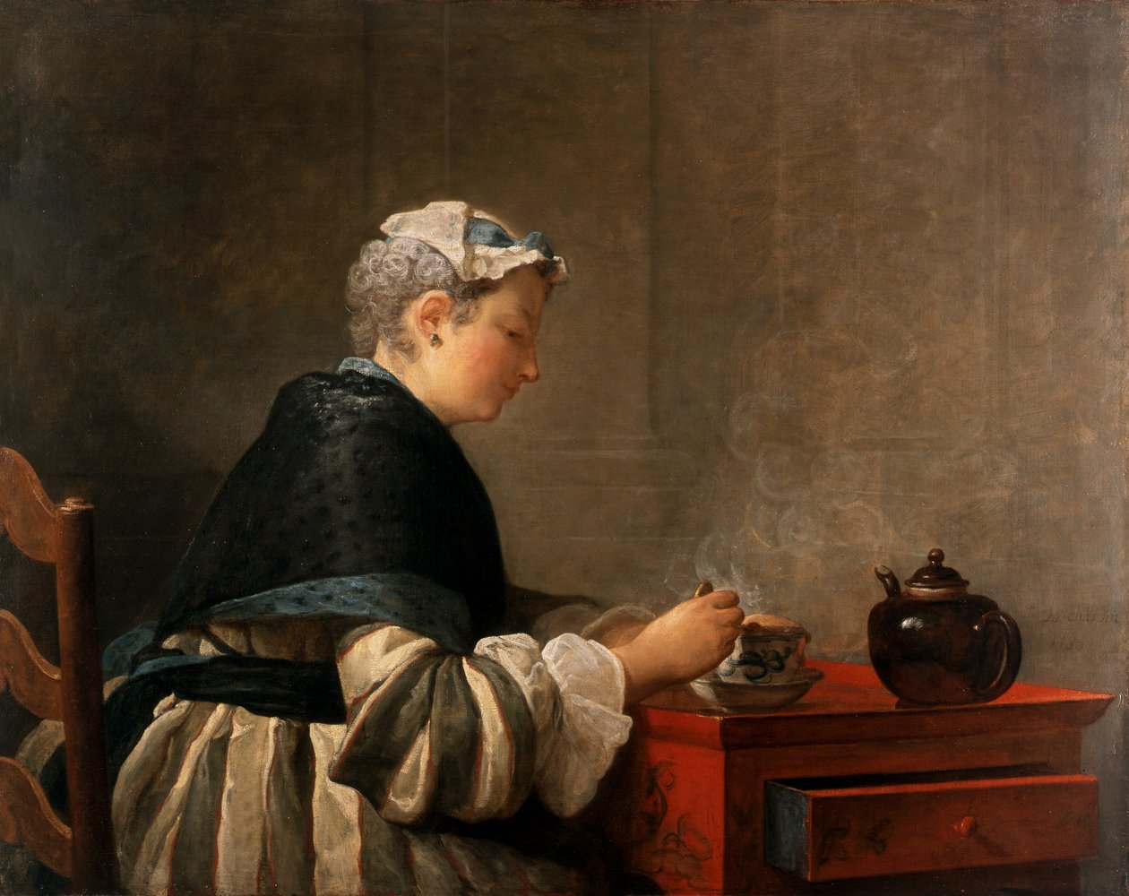 一位夫人正在喝茶，1735年 作者 让·巴蒂斯特·西蒙·查尔丁