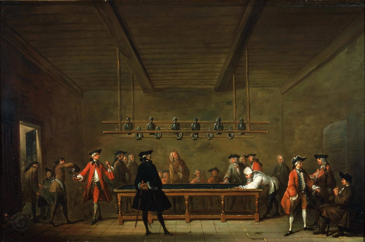 La partie de billard 台球比赛，约1725年。 作者 让·巴蒂斯特·西蒙·查尔丁
