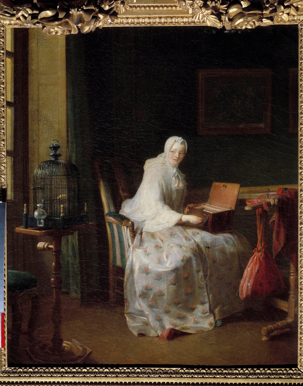 La serinette ou dame variant ses amusements 让·巴蒂斯特·西蒙·夏尔丹 (1699-1779) 绘画 18 世纪太阳。 0,50 x 0,43 m 作者 让·巴蒂斯特·西蒙·查尔丁