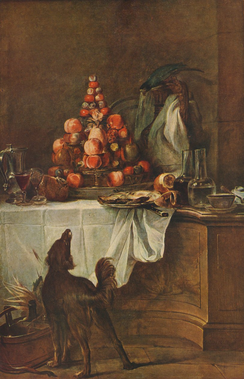 查尔丁的静物画，1728年，1939年。 作者 让·巴蒂斯特·西蒙·查尔丁