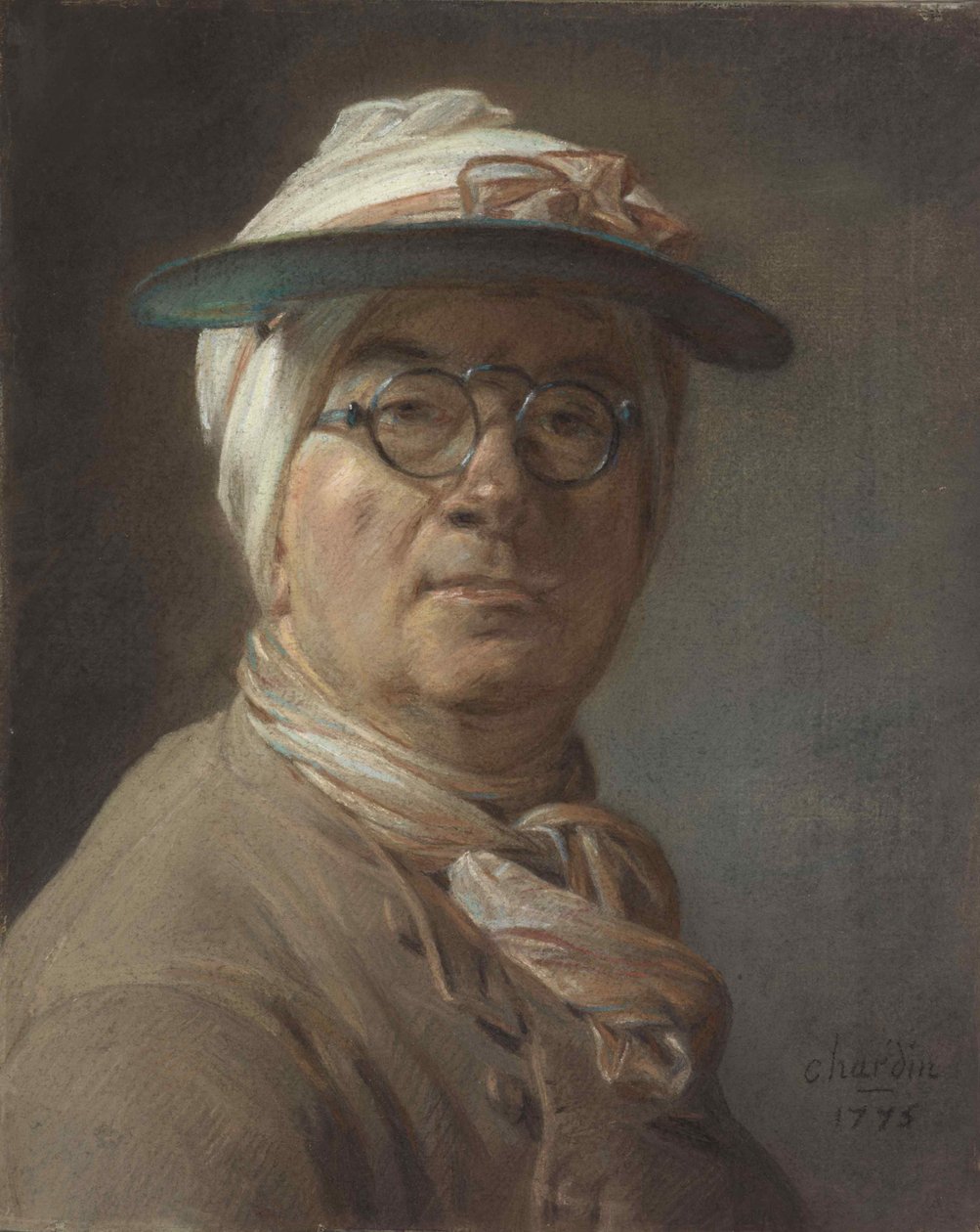 带眼影的自画像，1775年。 作者 让·巴蒂斯特·西蒙·查尔丁