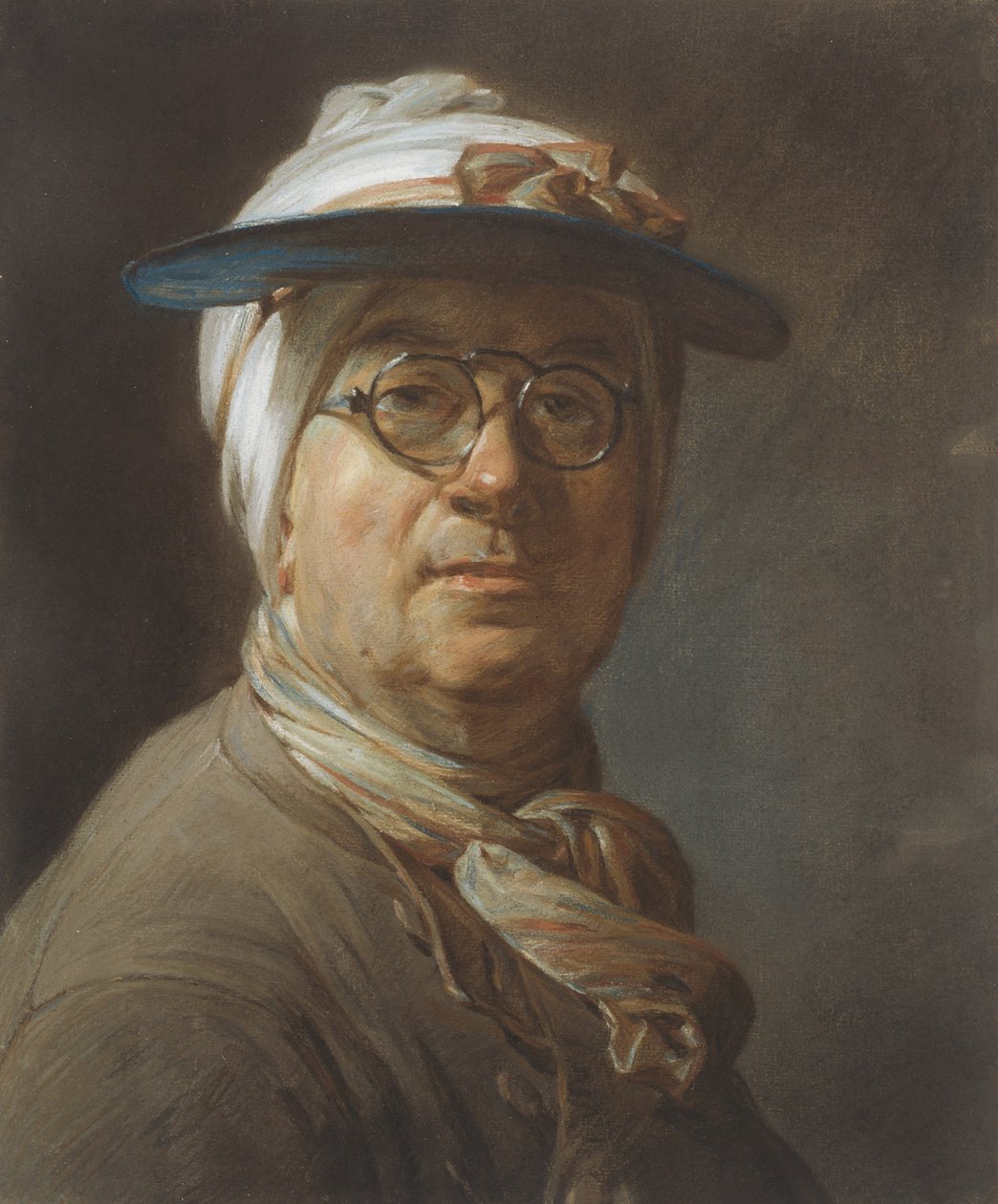 Self portrait with a visor, c.1776 (pastel on paper, mounted on canvas) 作者 让·巴蒂斯特·西蒙·查尔丁