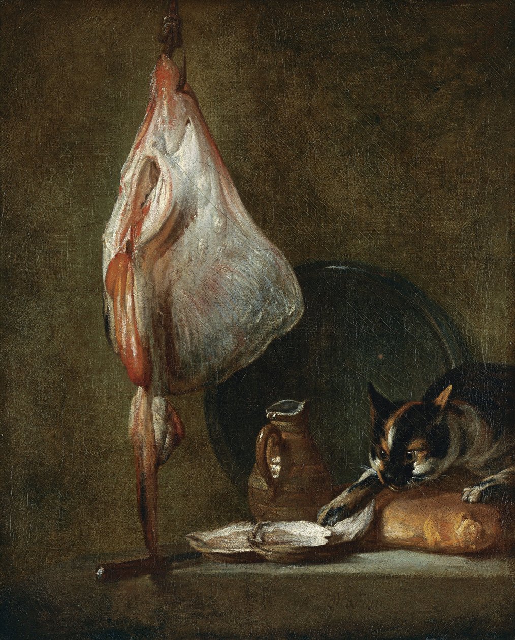 静物与猫和Ray鱼 作者 让·巴蒂斯特·西蒙·查尔丁