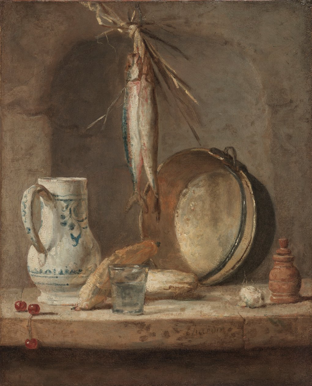 静物与鲱鱼，c。 1735年。 作者 让·巴蒂斯特·西蒙·查尔丁