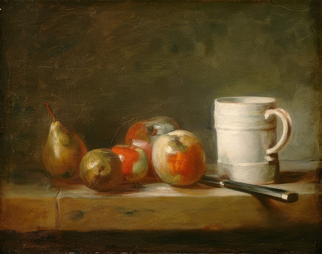 与白色杯子的静物画。约于1764年 作者 让·巴蒂斯特·西蒙·查尔丁