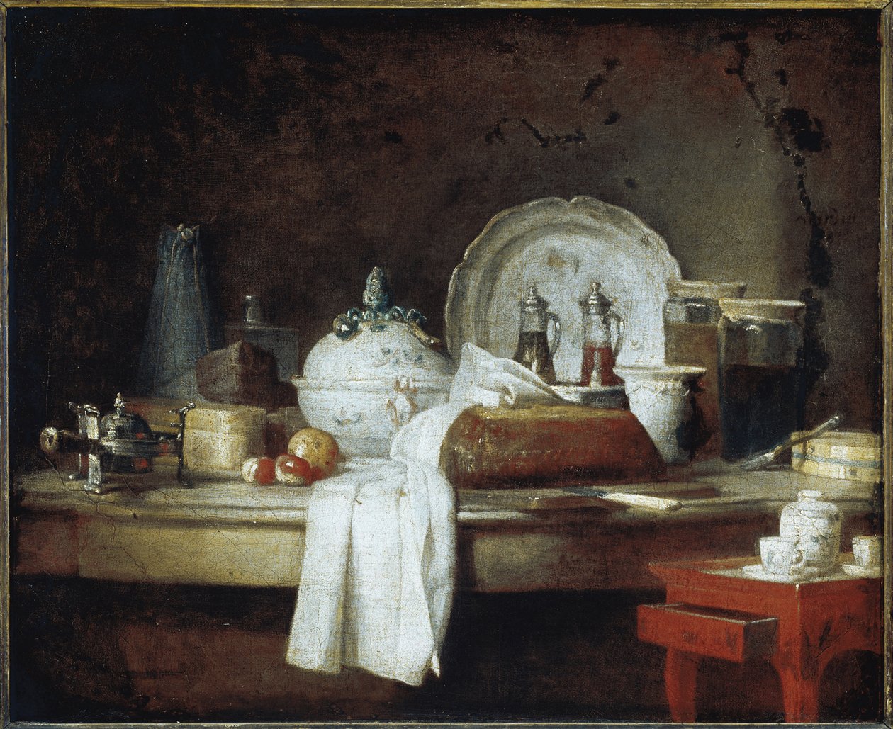 军官的混乱或午餐甜点派对的遗迹（布面油画，约 1763 年） 作者 让·巴蒂斯特·西蒙·查尔丁