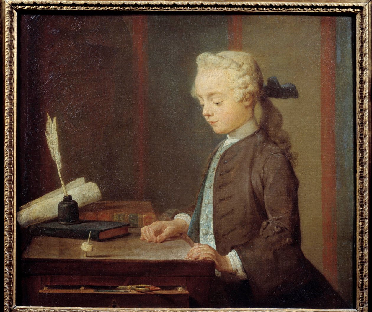 The Toton Child. Auguste Gabriel Godefroy (1728-1813) A child playing toton, kind of has four faces that is rotated like a top. Painting by Jean Baptiste Simeon Chardin (1699-1779) 1738. Dim. 0,67x0,76 m. 作者 让·巴蒂斯特·西蒙·查尔丁
