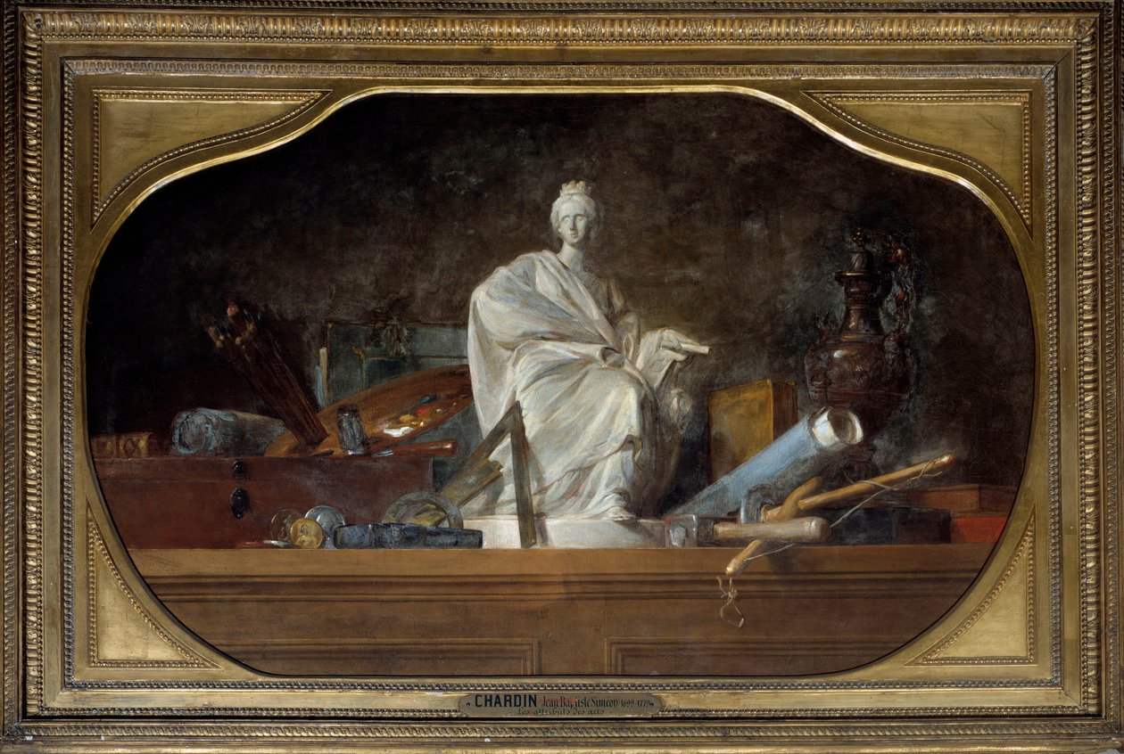 艺术的属性 艺术的寓意与雕塑家的工具，雕像。Jean Baptiste Simeon Chardin (1699-1779)的画作 1765年 太阳。0,91x1,45米 作者 让·巴蒂斯特·西蒙·查尔丁