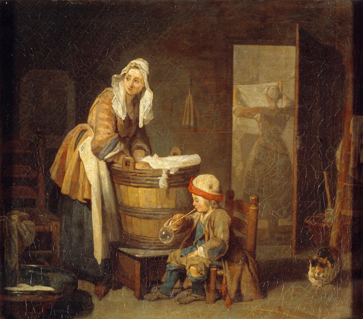 The laundry machine. Painting by Jean Baptiste Simeon Chardin (1699-1779) 作者 让·巴蒂斯特·西蒙·查尔丁