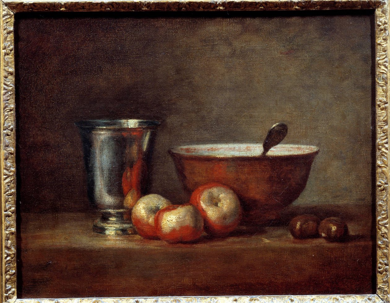 银杯。 Jean Baptiste Simeon Chardin (1699-1779) 的绘画 作者 让·巴蒂斯特·西蒙·查尔丁
