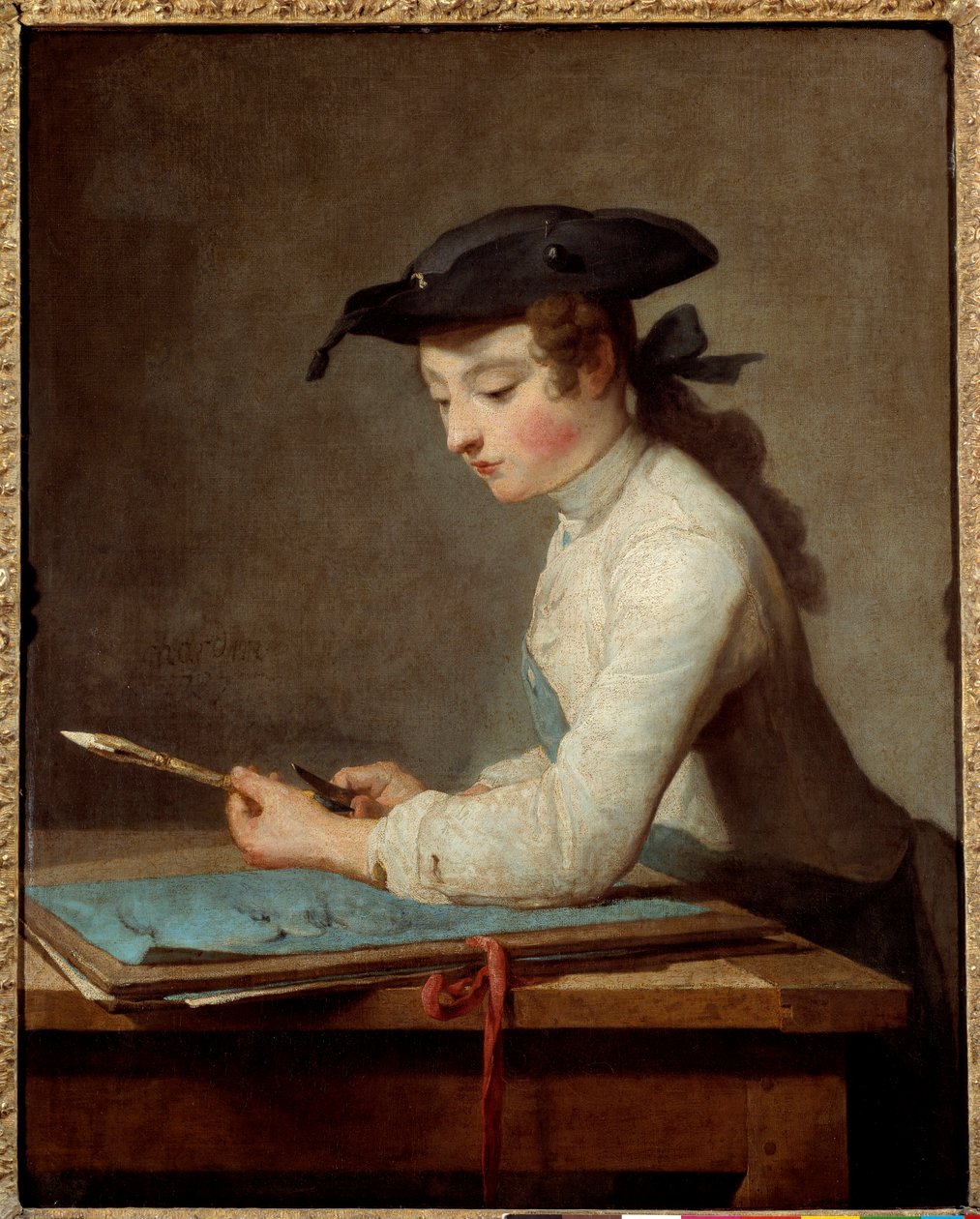 Young cartoonist carving his pencil. Painting by Jean Baptiste Simeon Chardin (1699-1779) 作者 让·巴蒂斯特·西蒙·查尔丁