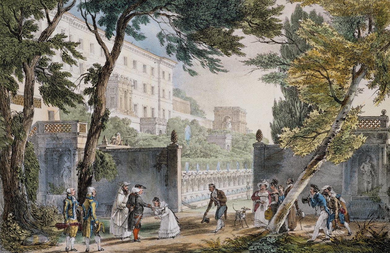 别墅：贵族聚会场景 - 施洗者约翰 (Jean-Baptiste) Thomas (1791-1833) 雕刻，约 1820 年 作者 让-巴蒂斯特·托马斯