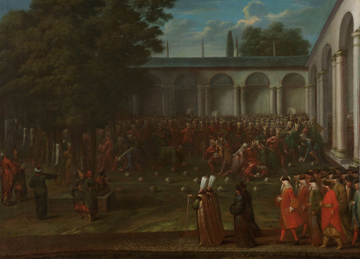科内利斯·卡尔科恩（Cornelis Calkoen）正在与苏丹艾哈迈德三世（Sultan Ahmed III）一同前往他的观众，c.1727-30 作者 让·巴蒂斯特·范穆尔