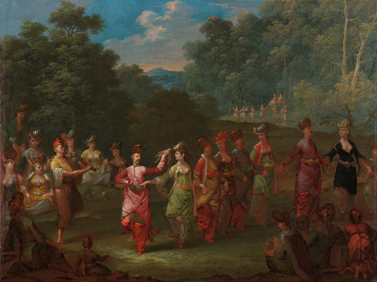 希腊男女跳舞Khorra，c.1720-37 作者 让·巴蒂斯特·范穆尔