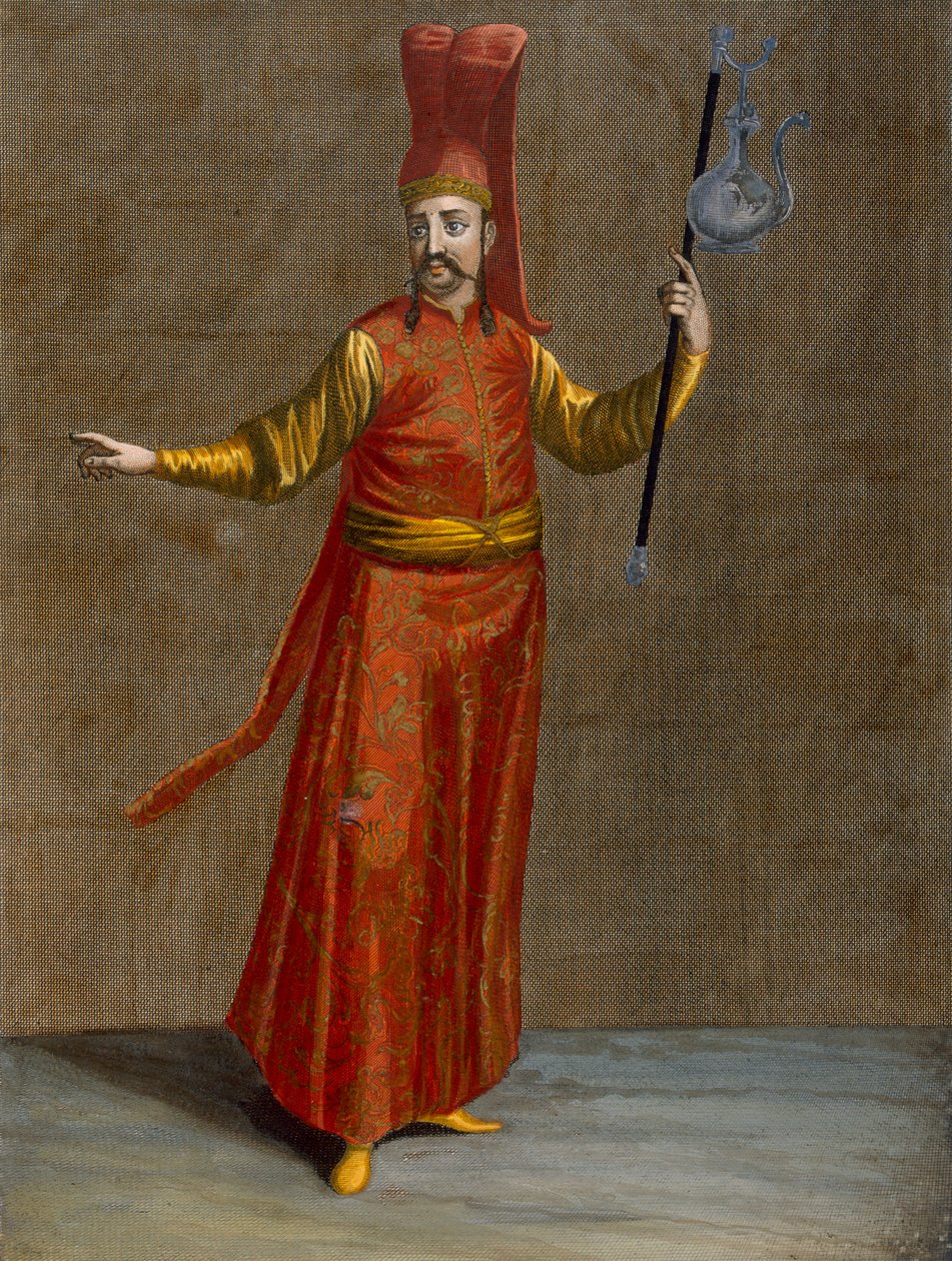 Ibriktar Agassi，来自Charles de Ferriol的“代表不同国家的一百张照片集”的第6页，由Gerard Scotin（1671-1716）雕刻，1707-08（彩色en 作者 让·巴蒂斯特·范穆尔