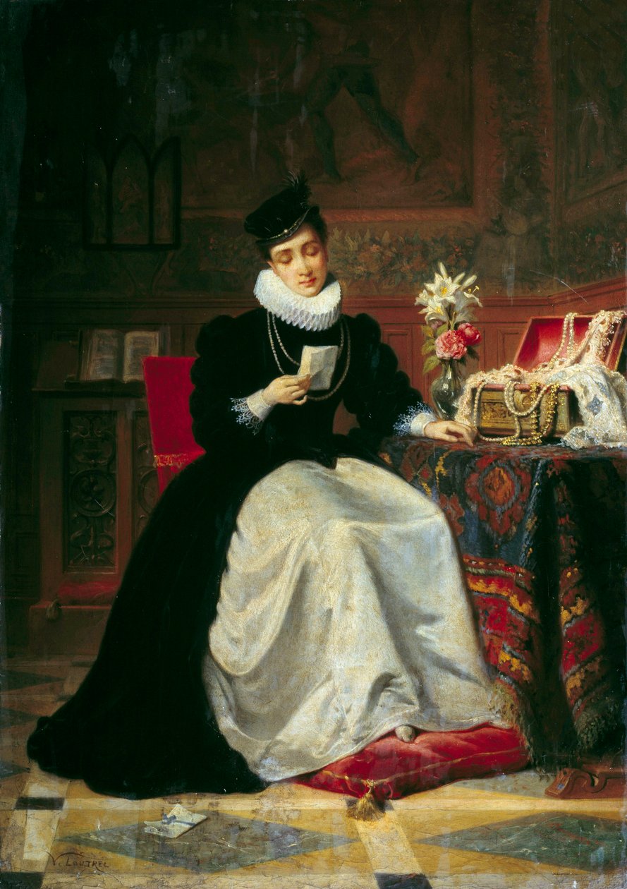 读一封信的女人 Jea-Baptiste Victor Loutrel (1821-1908) 19 世纪的绘画。 0,48x0,34 m 鲁昂，美术博物馆 作者 让·巴蒂斯特·维克多·劳特雷尔