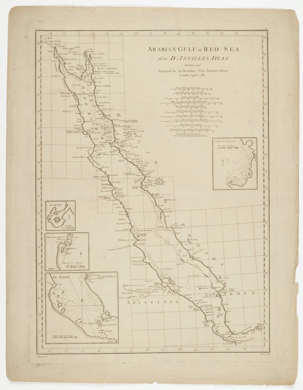 阿拉伯海湾或红海，由Thomas Bowen雕刻，1788年 作者 丹维尔之后的让·巴蒂斯特（Jean Baptiste）