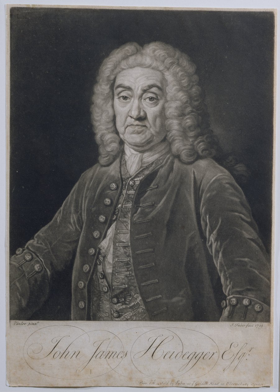 John James Heidegger（1666-1749）的肖像，伦敦的瑞士经理人，由John Faber（1684-1756）雕刻，1749年 作者 让·巴蒂斯特·范·卢