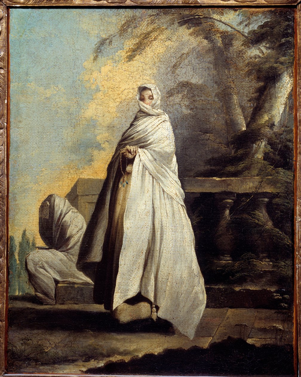 妇女披着白衣。 让·巴尔博 (Jean Barbault) 的绘画 (1718-1762) 作者 让·巴伯