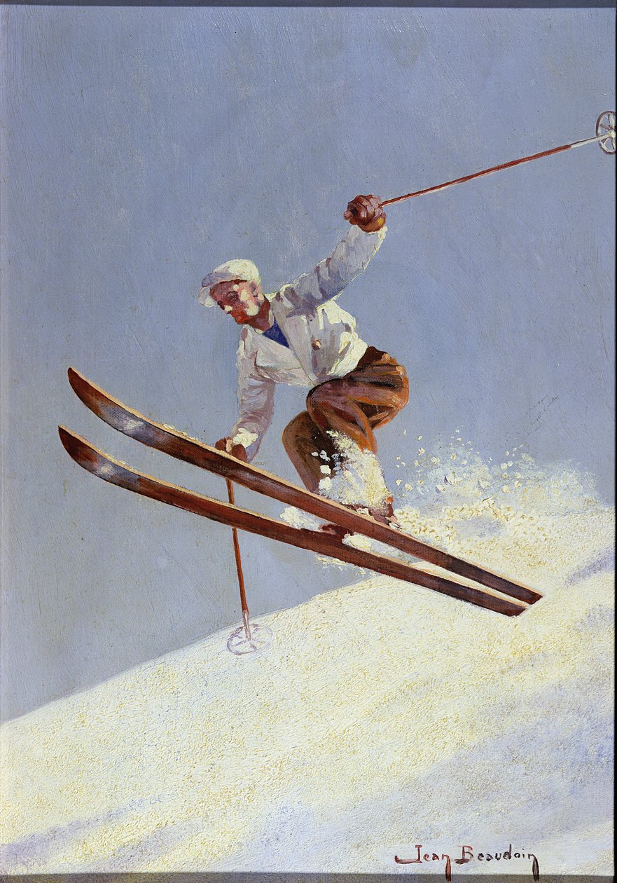 滑雪者，c.1930（布面油画） 作者 让·博多安
