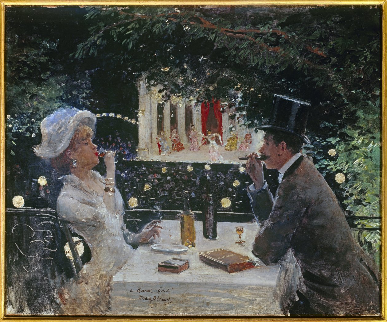 大使们的晚餐。Jean Beraud (1849-1935)的画作，20世纪。油画在木头上。尺寸：0.37 x 0.45米。巴黎，卡纳瓦莱博物馆。 作者 让·贝罗