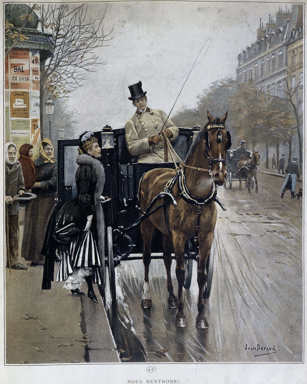 巴黎马车里的优雅女人：“我们归国者”——19 世纪末让·贝鲁（Jean BERAUD，1849 - 1935 年）的插图。 作者 让·贝罗