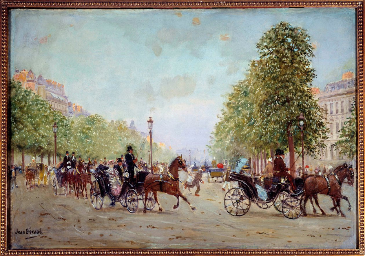 La promenade aux Champs-Elysees 让-贝罗（1849-1935）的画作 19世纪。尺寸 0,38 x 0,55 m 巴黎，卡纳瓦莱博物馆 作者 让·贝罗