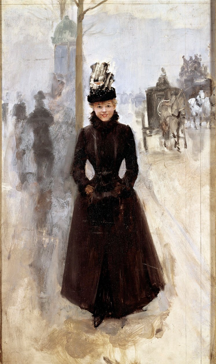 Parisienne sur le boulevard 或有袖子的女人 Jean Beraud (1849-1935) 绘画 19 世纪 Tours，Musee des Beaux Arts 作者 让·贝罗