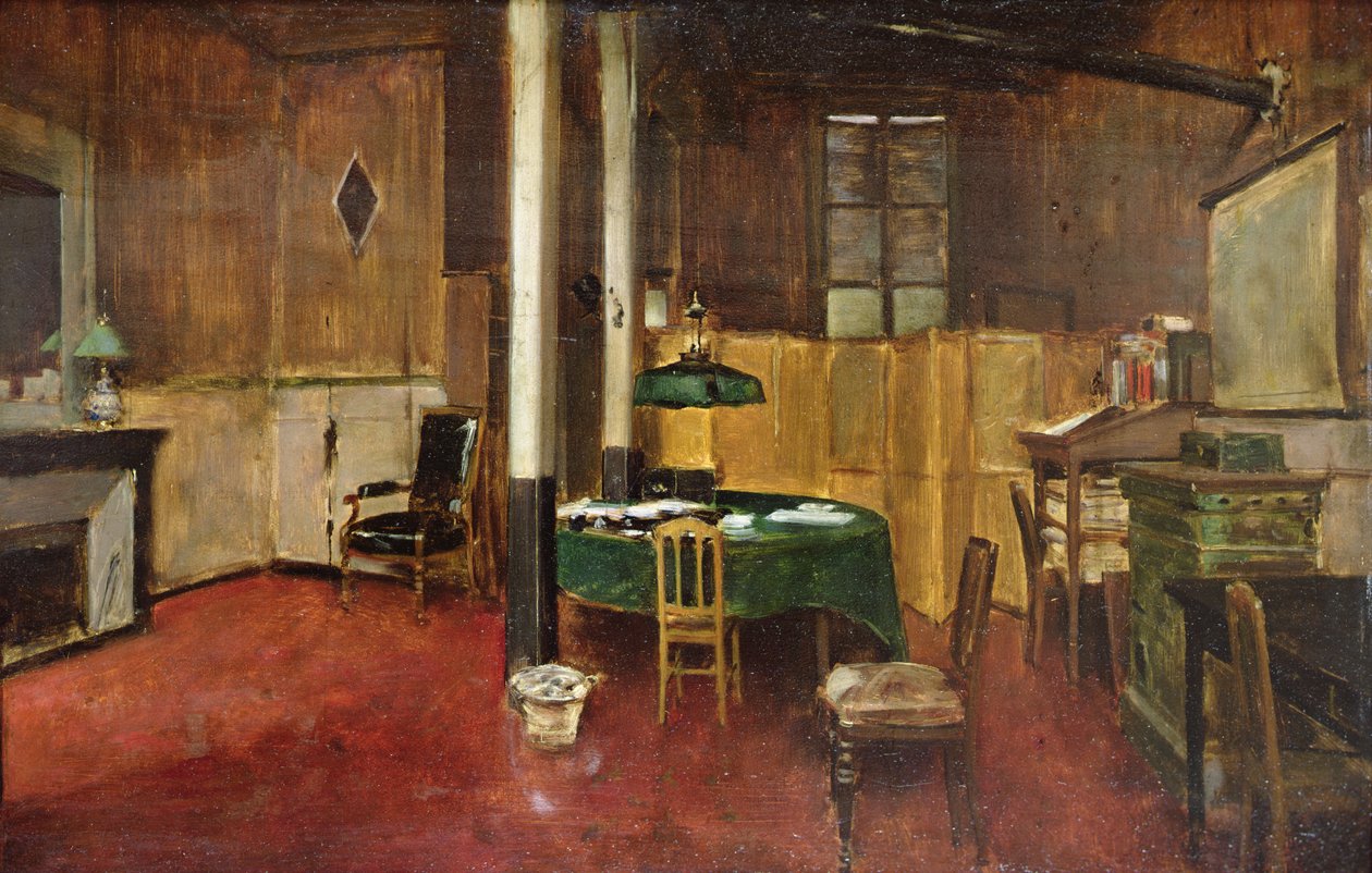 《议事录》新闻室，c.1889（木板油画） 作者 让·贝罗
