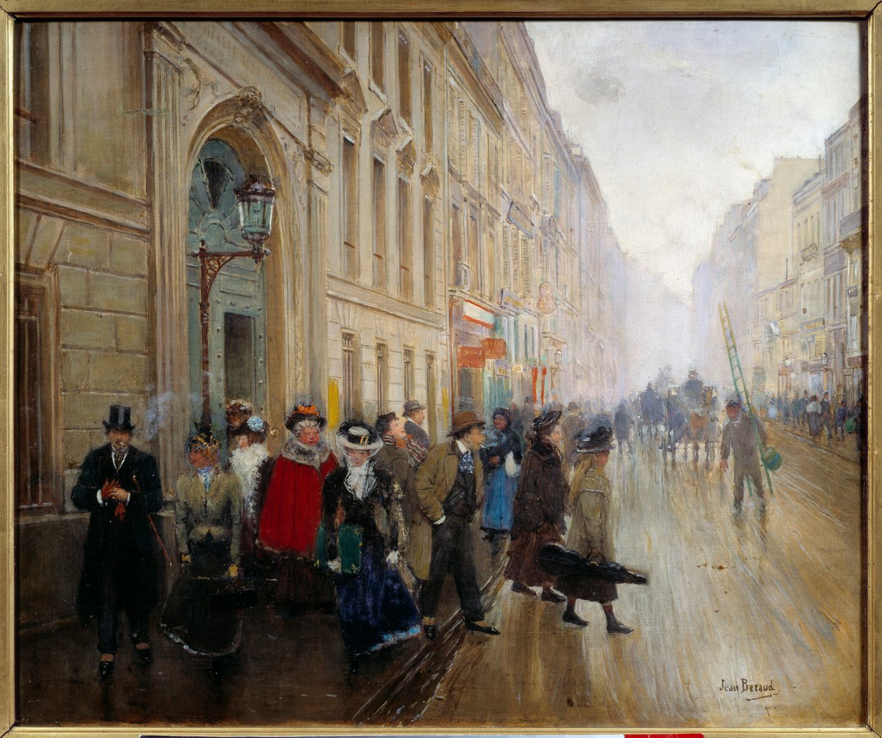 位于 rue du Faubourg fishonniere 的温室出口。 Jean Beraud (1849-1935) 19 世纪的绘画。 暗淡。 0,46x0,55m。 巴黎，卡纳瓦莱博物馆 作者 让·贝罗